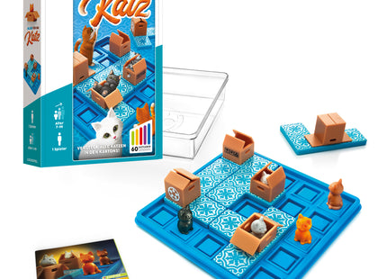Alles für die Katz: Verpackung, Spielbrett, Katzen und Aufgabenheft