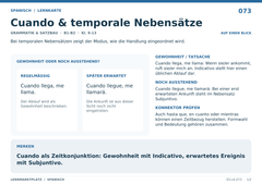 Cuando & temporale Nebensätze – Spanisch Lernkarte A5