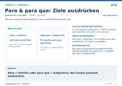 Para & para que: Ziele ausdrücken – Spanisch Lernkarte A5