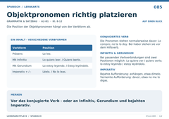 Objektpronomen richtig platzieren – Spanisch Lernkarte A5