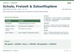 Schule, Freizeit & Zukunftspläne – Spanisch Lernkarte A5
