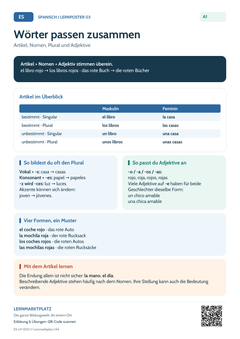 Spanisch Artikel, Plural & Adjektive – Wörter richtig anpassen | Lernposter A4 & A3 (PDF)