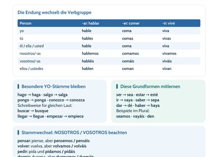 Spanisch Lernposter Presente de subjuntivo: Endungen und Besonderheiten – Vorschau im Hochformat