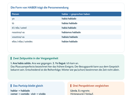 Spanisch Lernposter: Pluscuamperfecto und zeitliche Reihenfolge – Vorschau im Hochformat