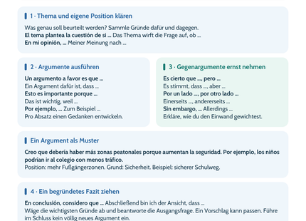 Spanisch Lernposter: Comentario: Position, Argumente und Schluss – Vorschau im Hochformat