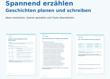 Unterrichtspaket Spannend erzählen für Deutsch Klasse 5–6 mit Modellgeschichte, Ablaufkarte und Schreibübung