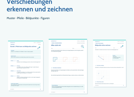 Unterrichtspaket Verschiebungen erkennen und zeichnen für Klasse 5–6: sechs Stunden, 29 Schülerseiten und Tests mit Excel-Auswertung
