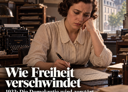 Anna mit einem nicht abgeschickten Brief, Berlin 1933. KI-Illustration einer erfundenen Figur.