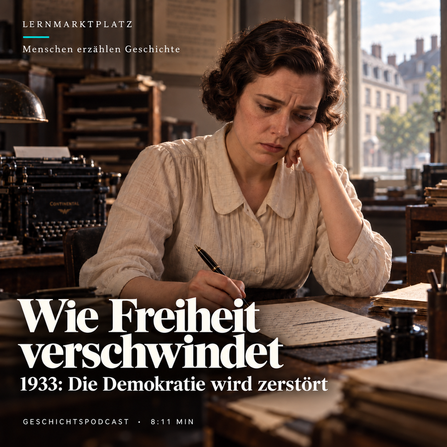 Anna mit einem nicht abgeschickten Brief, Berlin 1933. KI-Illustration einer erfundenen Figur.