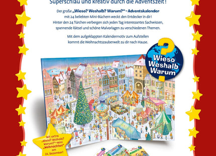 Wieso? Weshalb? Warum? Adventskalender 2026 mit 24 Mini-Büchern – Rückseite mit Angaben zu den enthaltenen Mini-Büchern