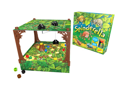 Spinderella – Aufbau auf zwei Ebenen mit Spinne am Faden und Ameisen